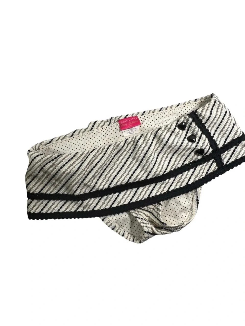 Betsey Johnson Bikini swimsuit bottom polka dot Striped Black & Cream short - Picture 3 of 8